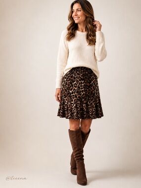 Spense Leopard Print Flounce Hem Skirt Size Medium